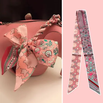 Women Fashion Printed Polyester Silk Ribbon Decorative Bag Scarf Long Scarf 90cm X 5cm