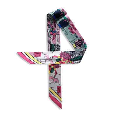 Women Fashion Printed Polyester Silk Ribbon Decorative Bag Scarf Long Scarf 90cm X 5cm