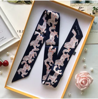 Women Fashion Printed Polyester Silk Ribbon Decorative Bag Scarf Long Scarf 90cm X 5cm