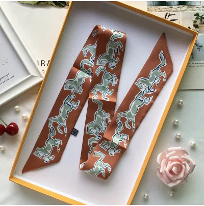 Women Fashion Printed Polyester Silk Ribbon Decorative Bag Scarf Long Scarf 90cm X 5cm