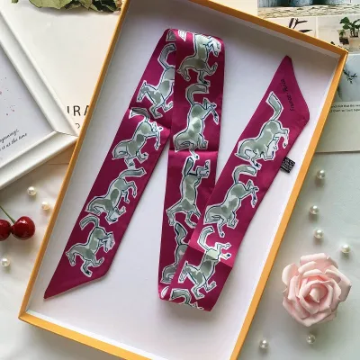 Women Fashion Printed Polyester Silk Ribbon Decorative Bag Scarf Long Scarf 90cm X 5cm