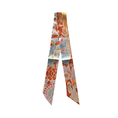 Women Fashion Printed Polyester Silk Ribbon Decorative Bag Scarf Long Scarf 90cm X 5cm