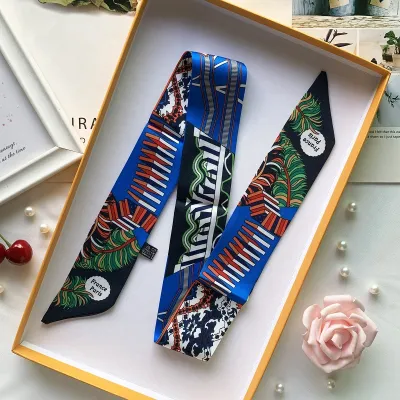 Women Fashion Printed Polyester Silk Ribbon Decorative Bag Scarf Long Scarf 90cm X 5cm
