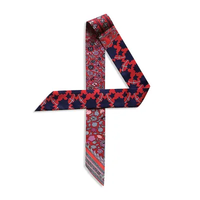 Women Fashion Printed Polyester Silk Ribbon Decorative Bag Scarf Long Scarf 90cm X 5cm