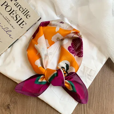 Women Fashion Printed Square Silk Bag Scarf 70cm