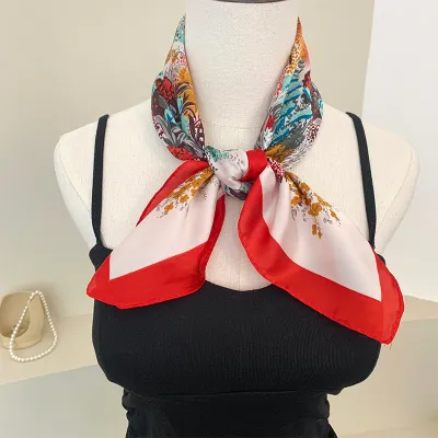 Women Fashion Printed Square Silk Bag Scarf 70cm