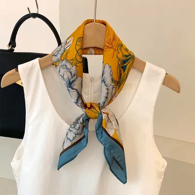 Women Fashion Printed Square Silk Bag Scarf 70cm