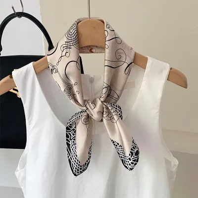 Women Fashion Printed Square Silk Bag Scarf 70cm