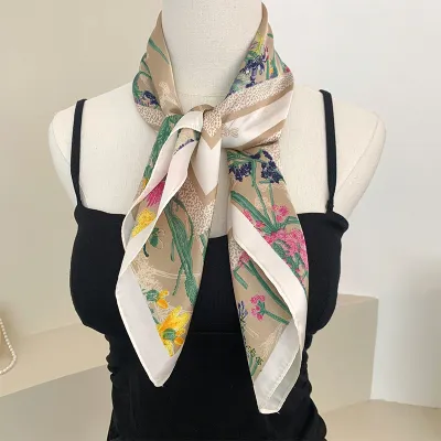 Women Fashion Printed Square Silk Bag Scarf 70cm