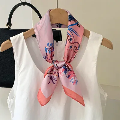 Women Fashion Printed Square Silk Bag Scarf 70cm