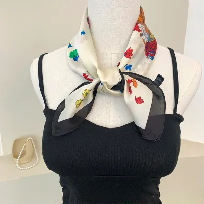 Women Fashion Printed Square Silk Bag Scarf 70cm