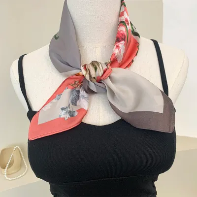 Women Fashion Printed Square Silk Bag Scarf 70cm
