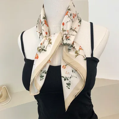 Women Fashion Printed Square Silk Bag Scarf 70cm
