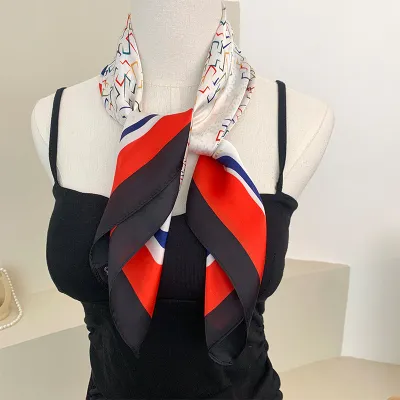 Women Fashion Printed Square Silk Bag Scarf 70cm