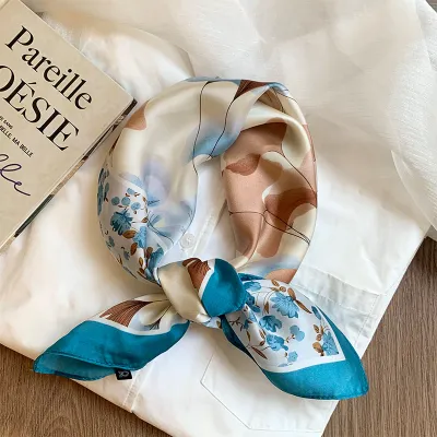 Women Fashion Printed Square Silk Bag Scarf 70cm