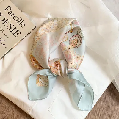 Women Fashion Printed Square Silk Bag Scarf 70cm
