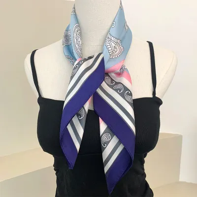 Women Fashion Printed Square Silk Bag Scarf 70cm