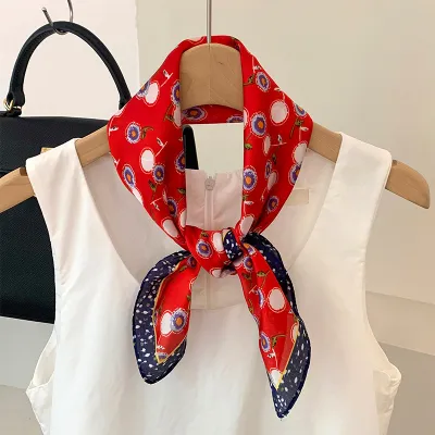 Women Fashion Printed Square Silk Bag Scarf 70cm