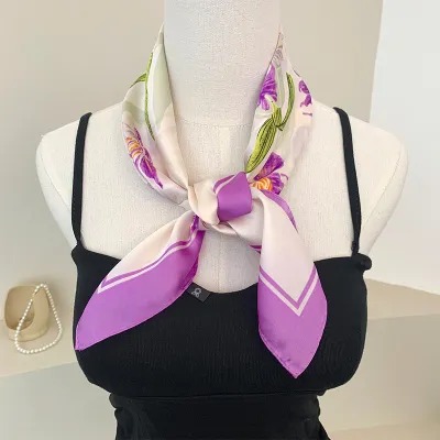 Women Fashion Printed Square Silk Bag Scarf 70cm