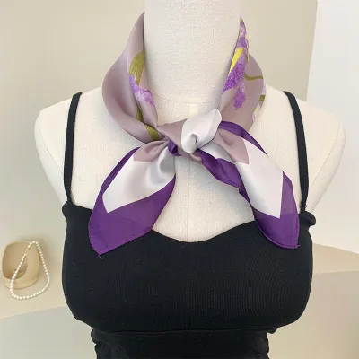 Women Fashion Printed Square Silk Bag Scarf 70cm