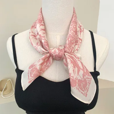 Women Fashion Printed Square Silk Bag Scarf 70cm