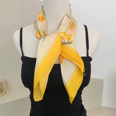 Women Fashion Printed Square Silk Bag Scarf 70cm