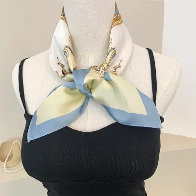 Women Fashion Printed Square Silk Bag Scarf 70cm