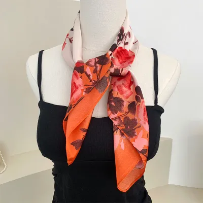 Women Fashion Printed Square Silk Bag Scarf 70cm