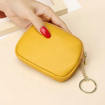 Women Fashion Solid Color Genuine Leather Zipper Small Wallet