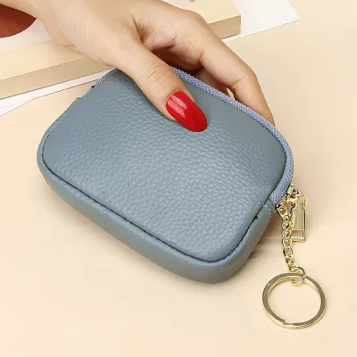 Women Fashion Solid Color Genuine Leather Zipper Small Wallet