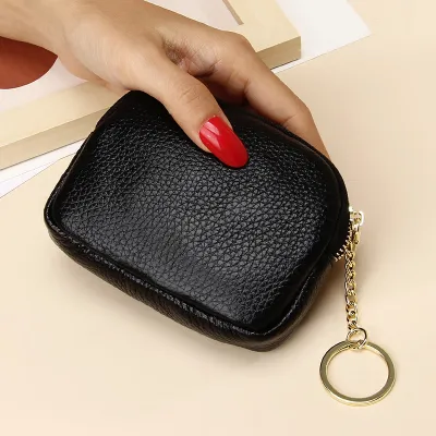 Women Fashion Solid Color Genuine Leather Zipper Small Wallet