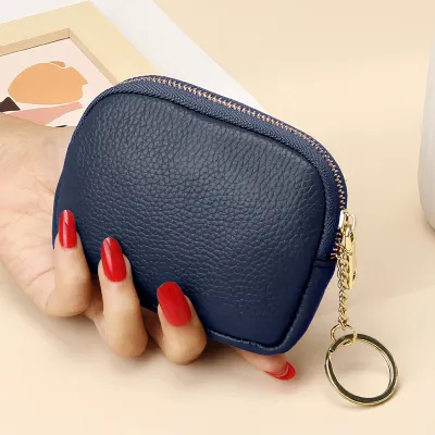 Women Fashion Solid Color Genuine Leather Zipper Small Wallet