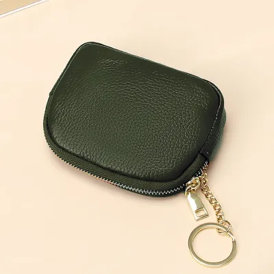 Women Fashion Solid Color Genuine Leather Zipper Small Wallet
