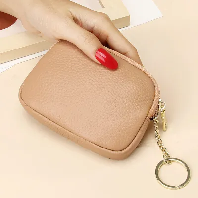 Women Fashion Solid Color Genuine Leather Zipper Small Wallet