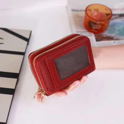 Women Fashion Multi-Card Double-Layer Zipper Transparent Window Large Capacity PU Wallet