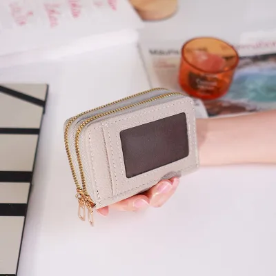 Women Fashion Multi-Card Double-Layer Zipper Transparent Window Large Capacity PU Wallet