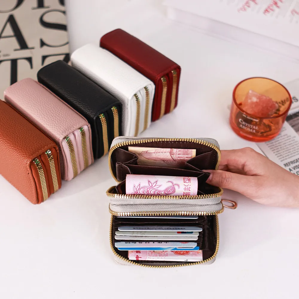 Women Fashion Multi-Card Double-Layer Zipper Transparent Window Large Capacity PU Wallet