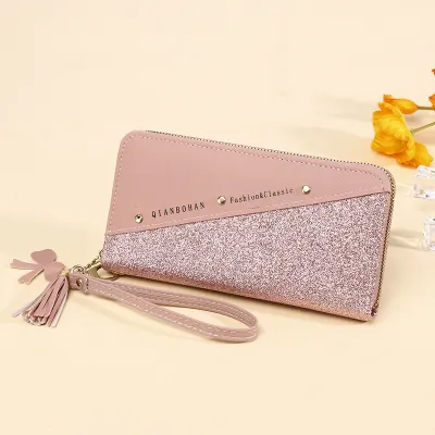Women Color Contrast Zipper Large Capacity Long PU Wallet
