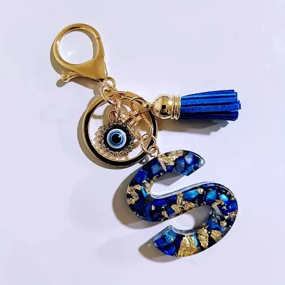 Women Fashion 26 Alphabet Resin Evil Eye Tassel Keychain Bag Pendant Jewelry