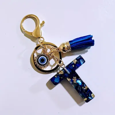 Women Fashion 26 Alphabet Resin Evil Eye Tassel Keychain Bag Pendant Jewelry