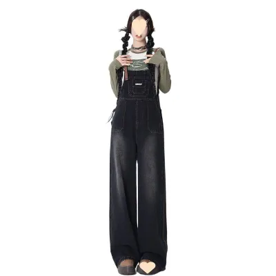 Women Fashion Casual Loose Straight Wide-Leg Denim Overalls