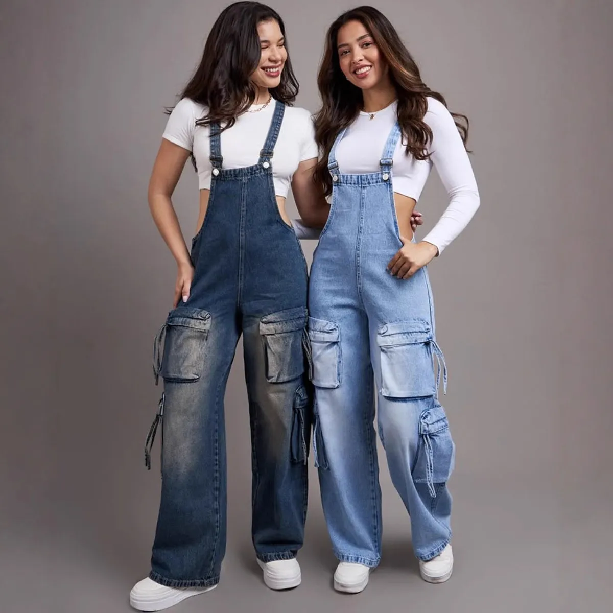 Women Casual Denim Overalls Multi-Pocket Straight High Waist Sleeveless