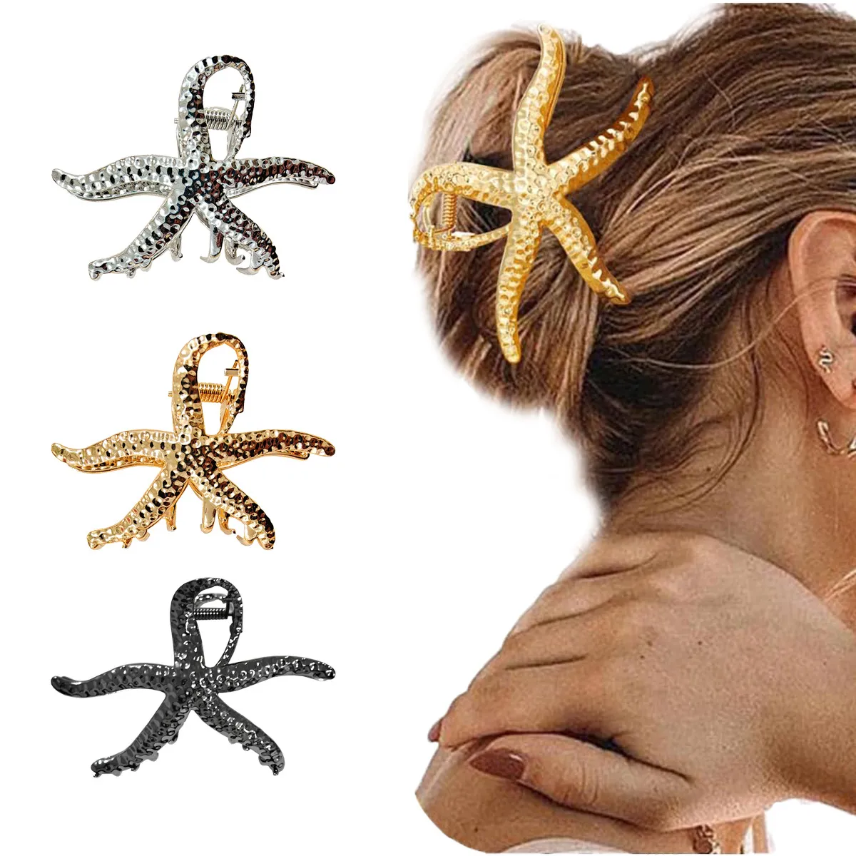 Women Fashion Starfish Grab Hairpin Zinc Alloy Shark Clip