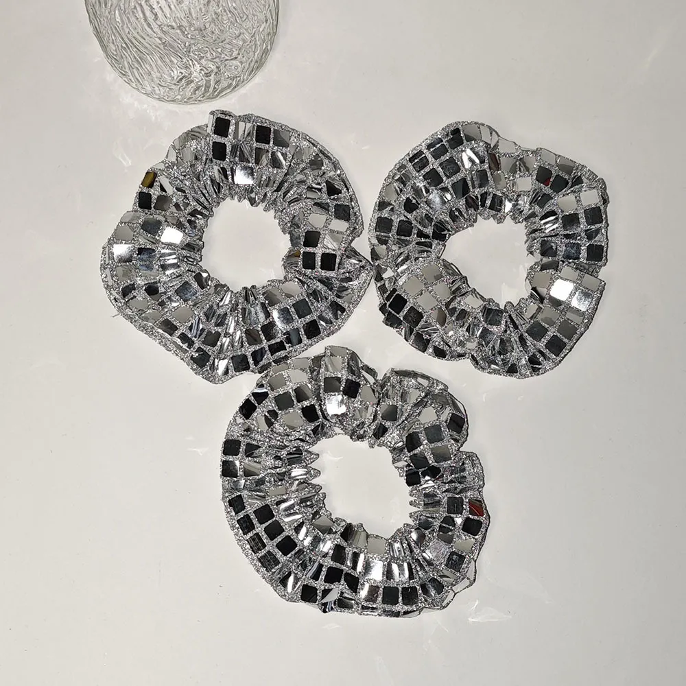 Women Fashion Silver Square Sequin High Elasticity Hair Ring