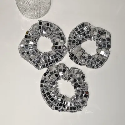 Women Fashion Silver Square Sequin High Elasticity Hair Ring