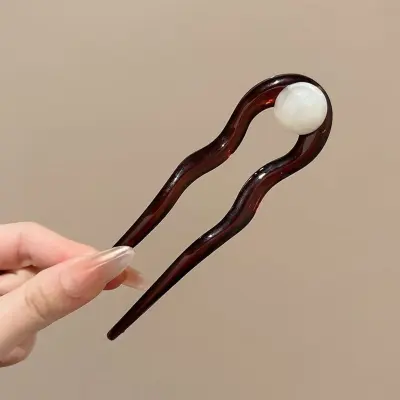 Women Fashion Retro Acrylic Bead U-Shaped Hair Holder
