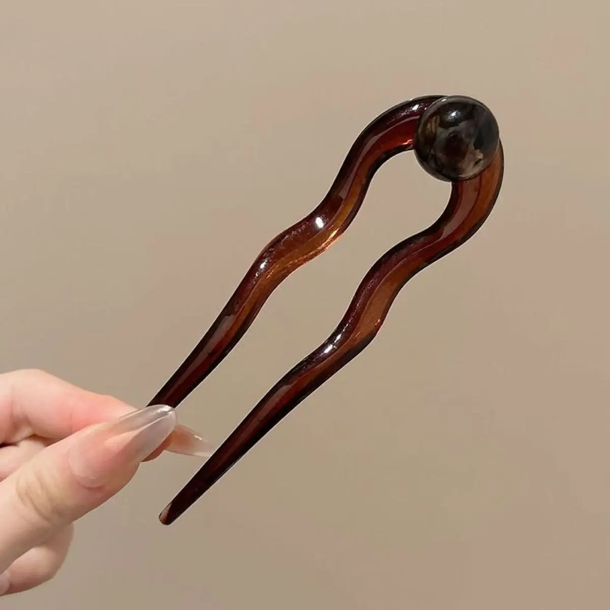 Women Fashion Retro Acrylic Bead U-Shaped Hair Holder