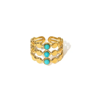 Women Fashion Vacuum Plated 18k Gold Turquoise Moon Star Opening Ring