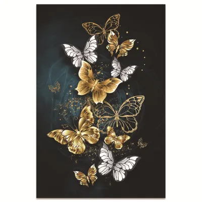 Nordic Gold Blue Butterfly Leaf Canvas 40*50cm Painting Art Decorative Painting