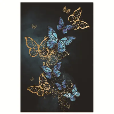 Nordic Gold Blue Butterfly Leaf Canvas 40*50cm Painting Art Decorative Painting